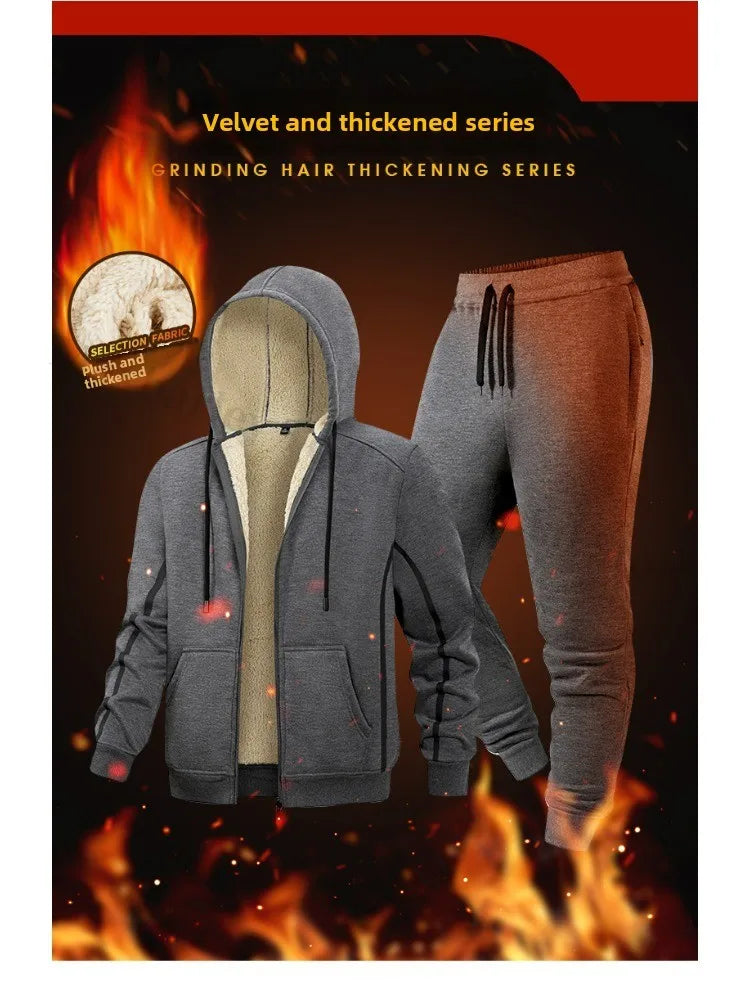 Maxbarley Men Sets Fleece Jacket + Pants Warm Fur Winter Sweatshirt Cashmere Tracksuit Man Suit Wool Thick Casual Track Suits