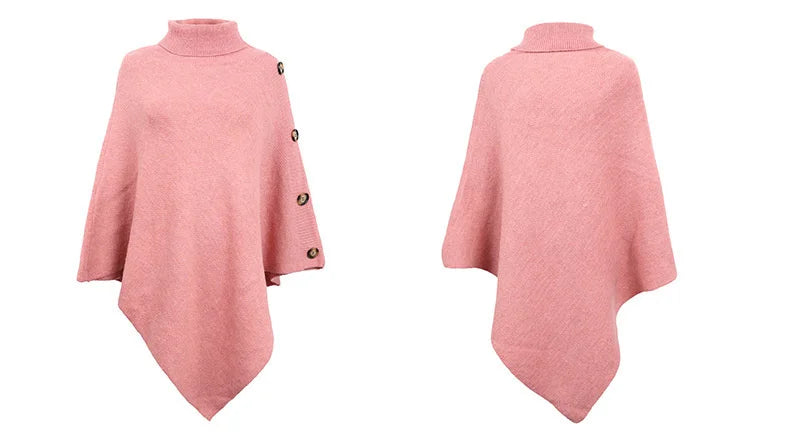 NEW Autumn Winter Shawl Cloak Sweater Solid Color Turtleneck Oversized Cape Coat Female Ponchos Pullover Knitted Bat Sleeve Top