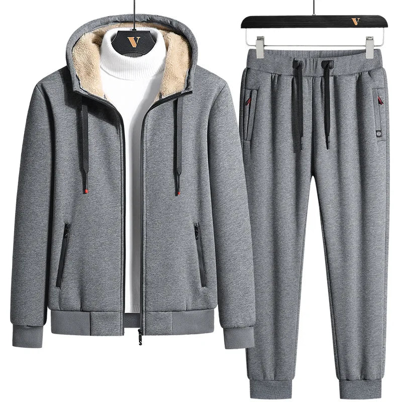 Mens Lamb cashmere Sets Tracksuit Men Winter wool Hooded Sweatshirt Thick Warm Sportswear Male Suit Two Piece Set Casual Sets
