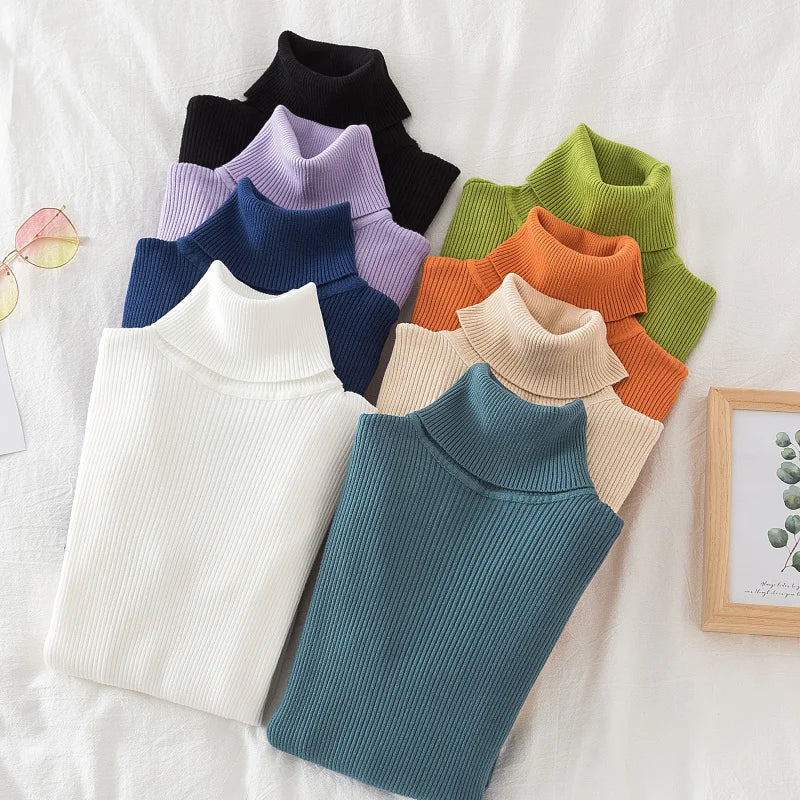 2025 Women Turtleneck Sweater Knitted Soft Pullovers Cashmere Jumpers Basic Solid Soft Sweaters Women Autumn Winter Casual Top