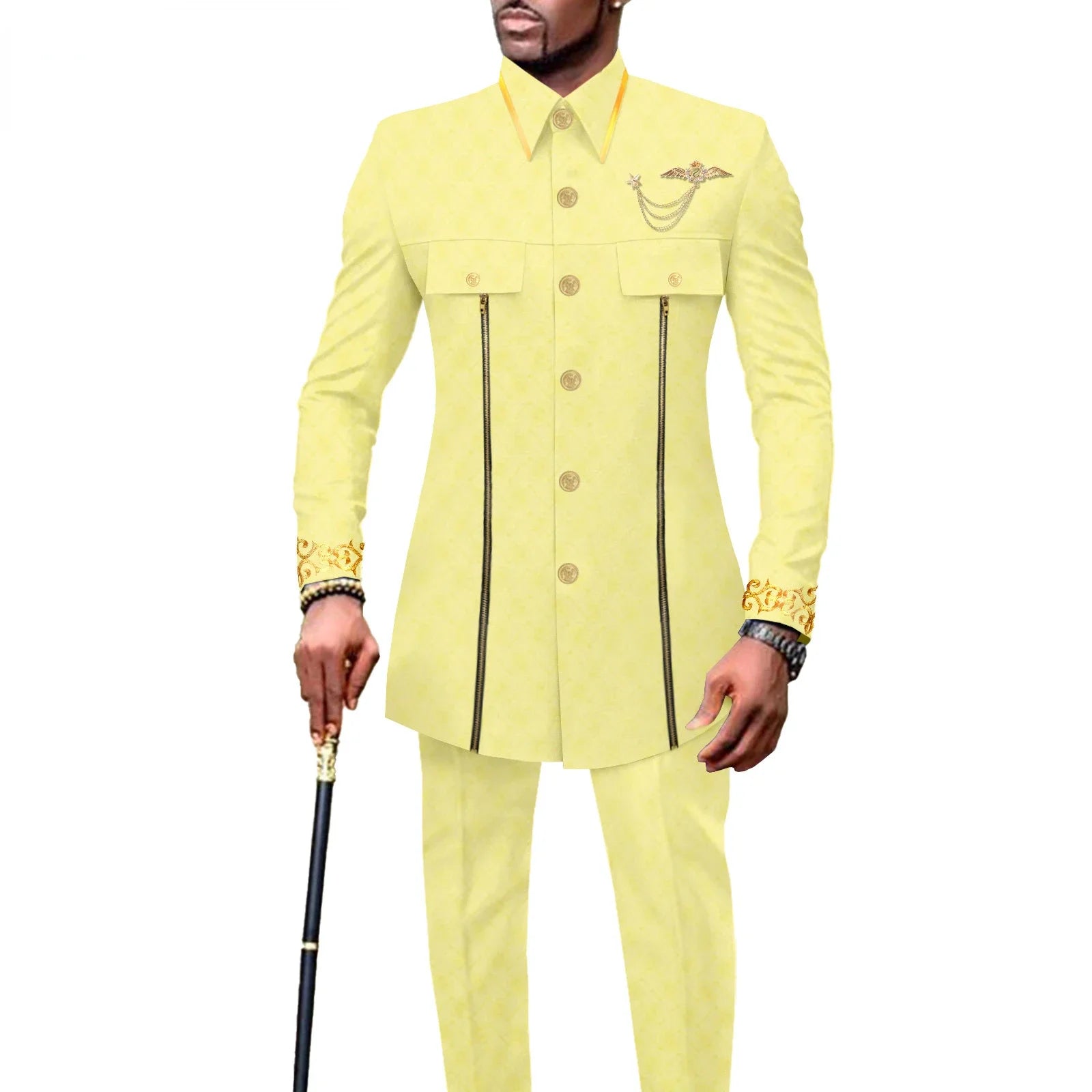 new fashion casual African ethnic solid color cotton men's casual embroidered jacket + pants 2 sets  mens clothes  funny suit
