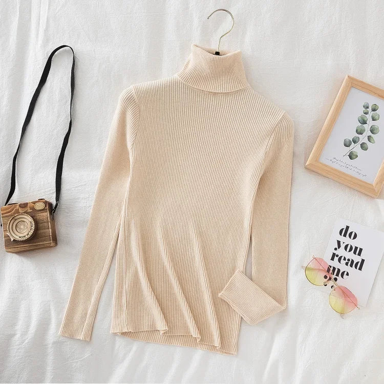 2025 Women Turtleneck Sweater Knitted Soft Pullovers Cashmere Jumpers Basic Solid Soft Sweaters Women Autumn Winter Casual Top