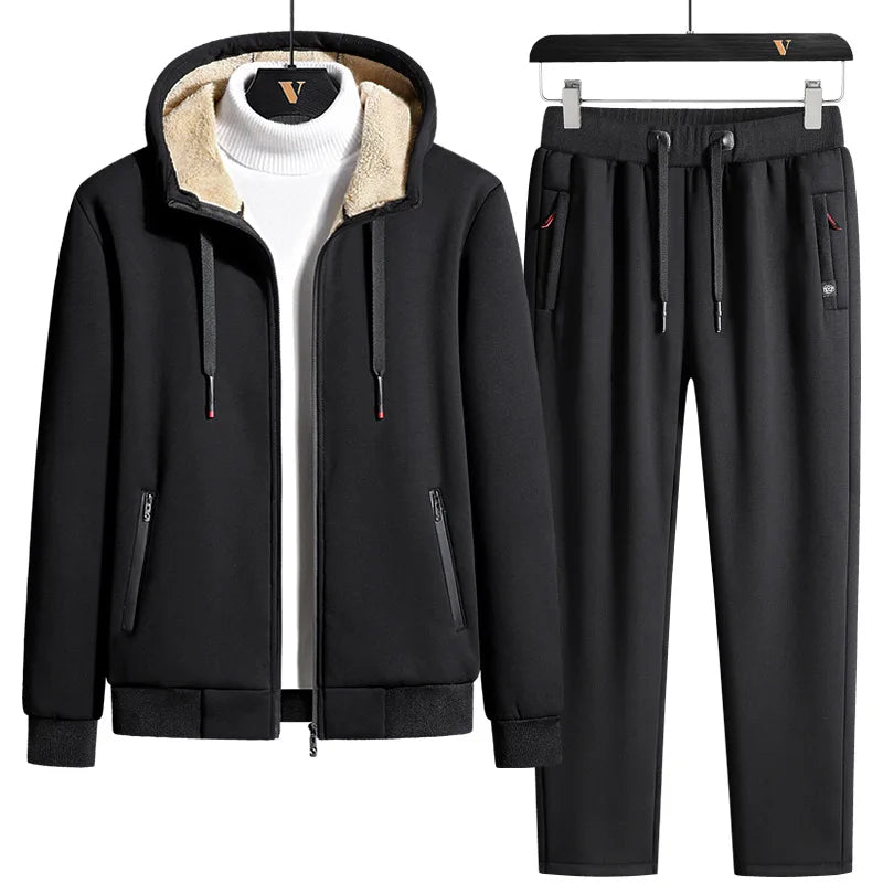 Mens Lamb cashmere Sets Tracksuit Men Winter wool Hooded Sweatshirt Thick Warm Sportswear Male Suit Two Piece Set Casual Sets