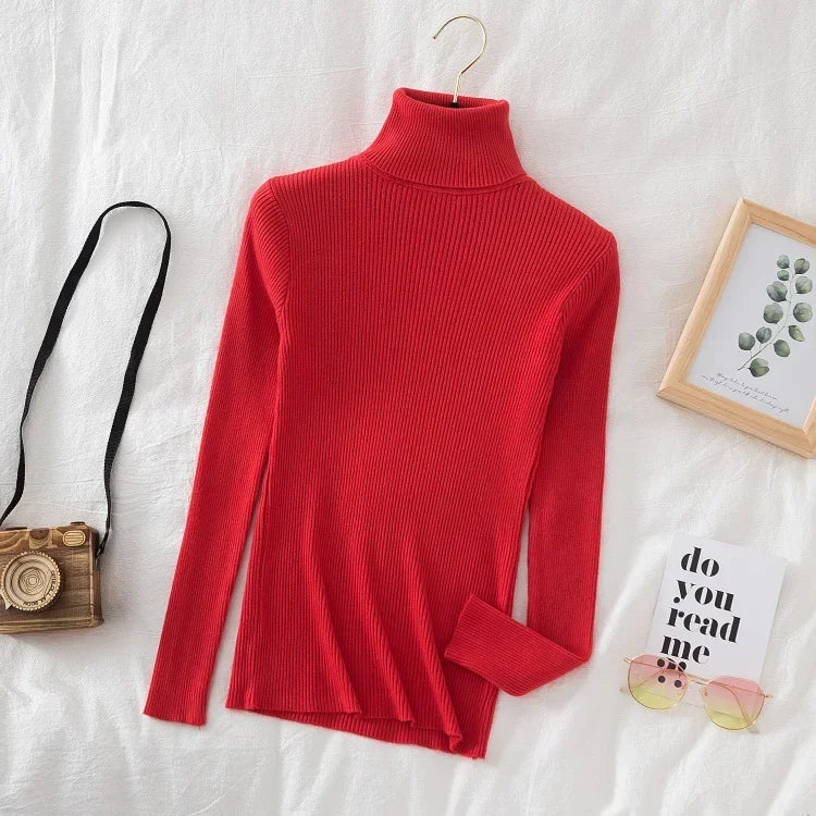 2025 Women Turtleneck Sweater Knitted Soft Pullovers Cashmere Jumpers Basic Solid Soft Sweaters Women Autumn Winter Casual Top