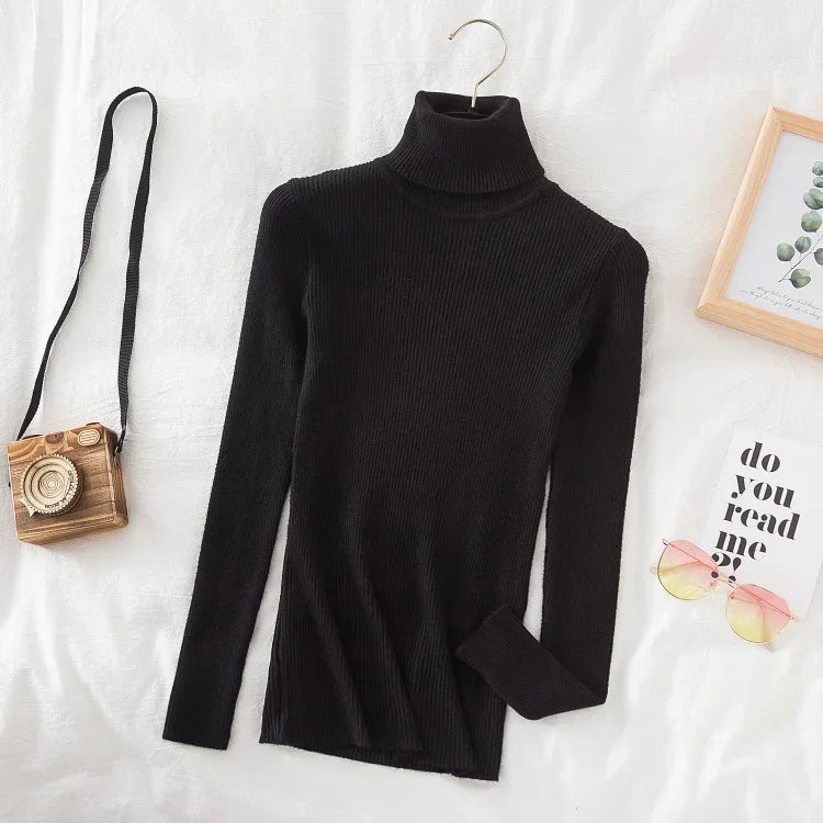 2025 Women Turtleneck Sweater Knitted Soft Pullovers Cashmere Jumpers Basic Solid Soft Sweaters Women Autumn Winter Casual Top