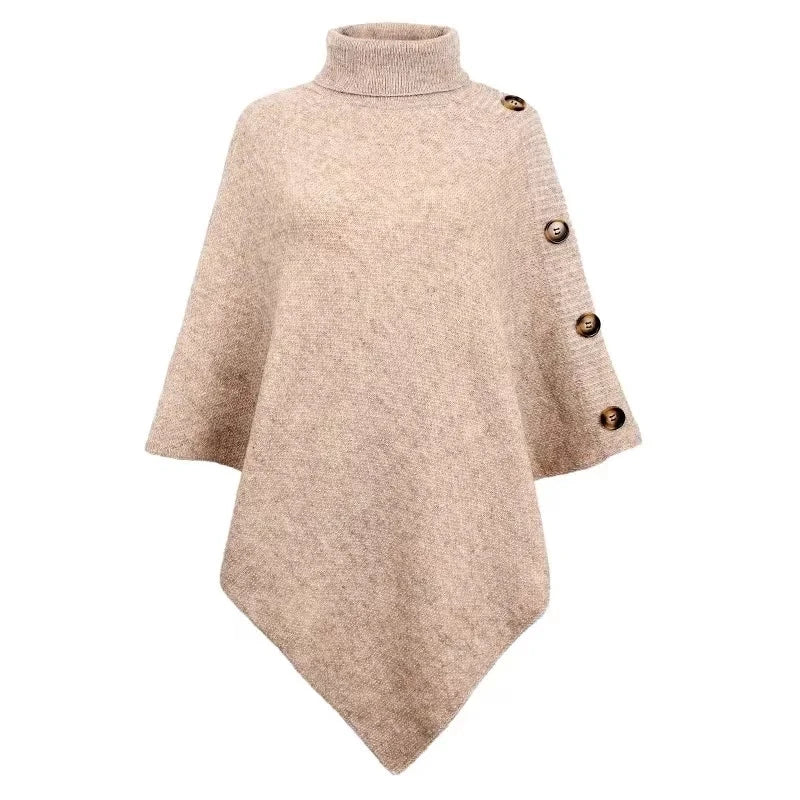 NEW Autumn Winter Shawl Cloak Sweater Solid Color Turtleneck Oversized Cape Coat Female Ponchos Pullover Knitted Bat Sleeve Top