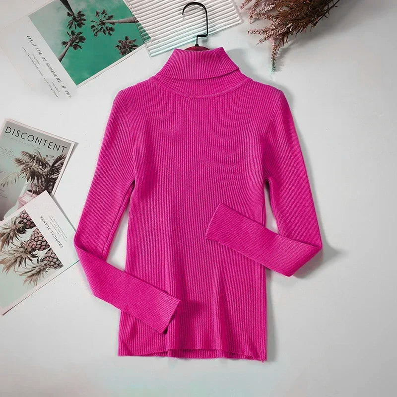2025 Women Turtleneck Sweater Knitted Soft Pullovers Cashmere Jumpers Basic Solid Soft Sweaters Women Autumn Winter Casual Top