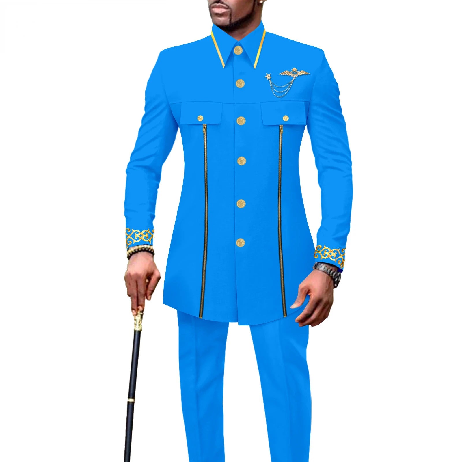 new fashion casual African ethnic solid color cotton men's casual embroidered jacket + pants 2 sets  mens clothes  funny suit