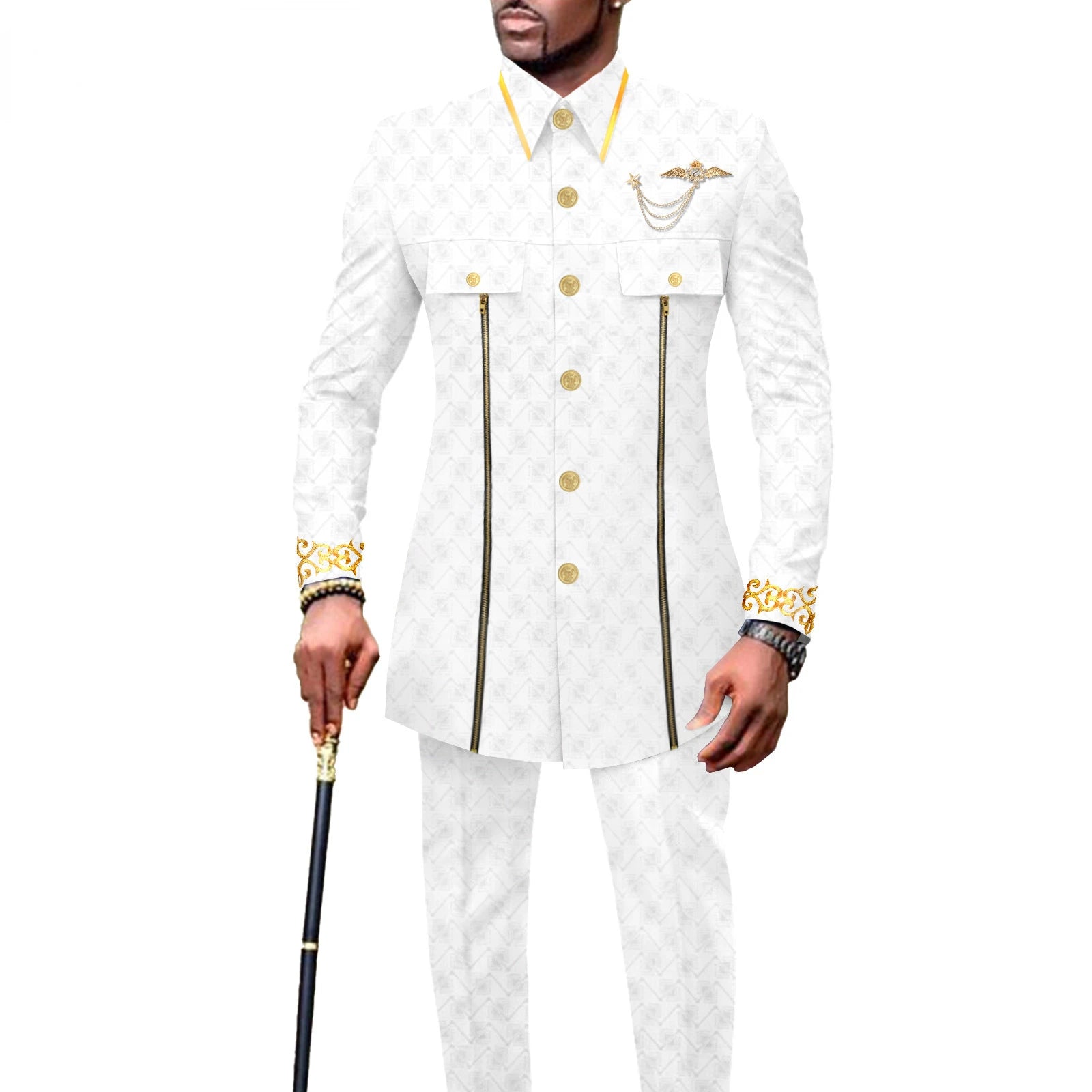 new fashion casual African ethnic solid color cotton men's casual embroidered jacket + pants 2 sets  mens clothes  funny suit
