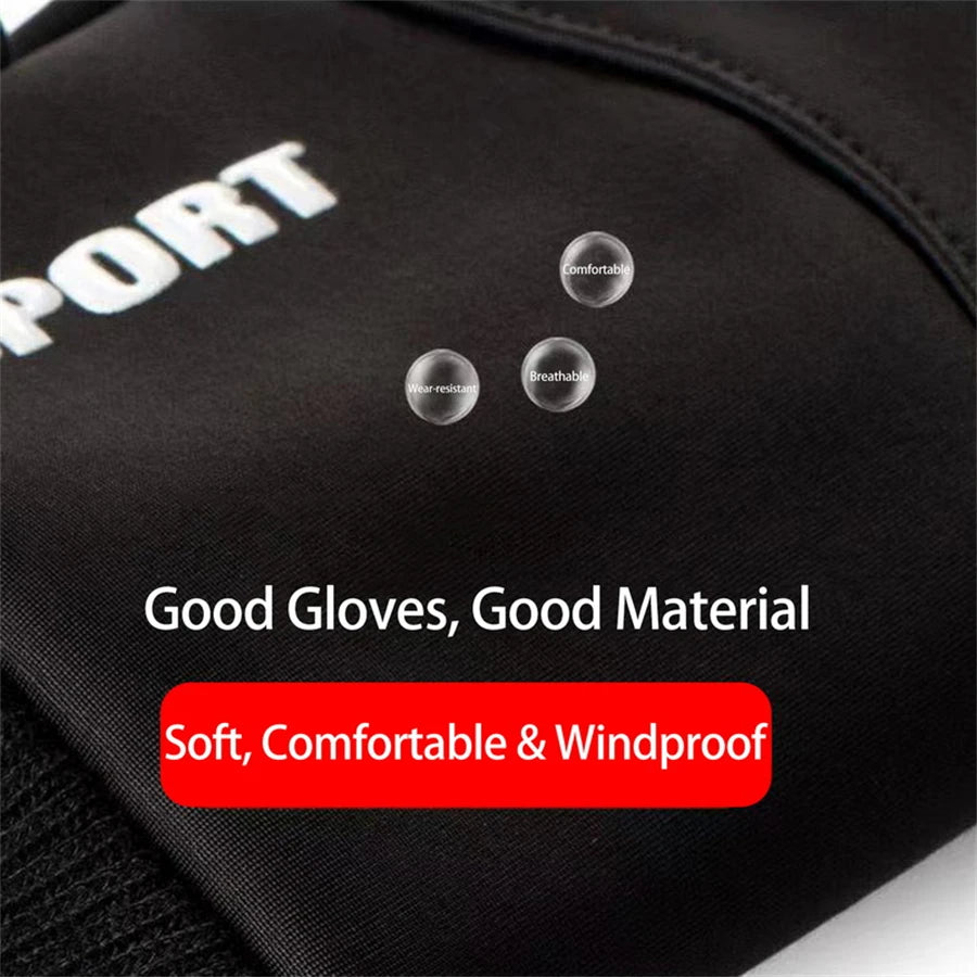 Black Sports Gloves Winter Warm Full Fingers Waterproof Cycling Outdoor Running Motorcycle Ski Touch Screen Fleece Gloves