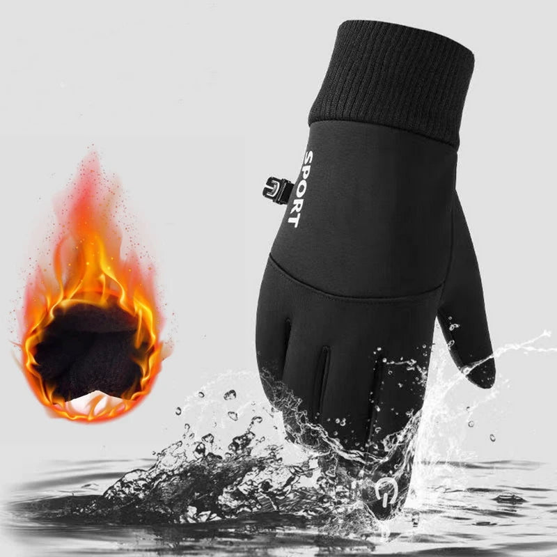 Black Sports Gloves Winter Warm Full Fingers Waterproof Cycling Outdoor Running Motorcycle Ski Touch Screen Fleece Gloves