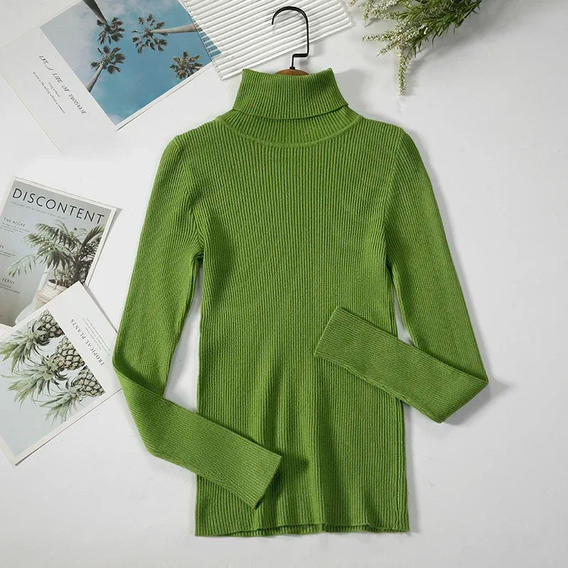 2025 Women Turtleneck Sweater Knitted Soft Pullovers Cashmere Jumpers Basic Solid Soft Sweaters Women Autumn Winter Casual Top