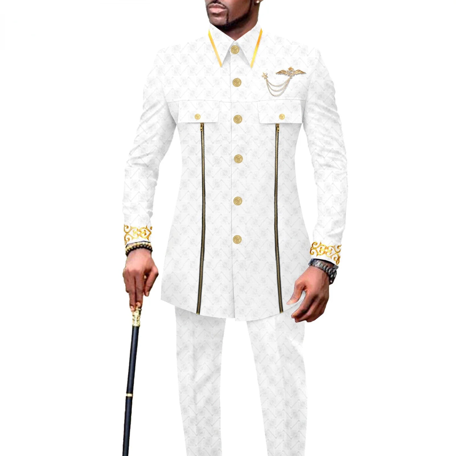 new fashion casual African ethnic solid color cotton men's casual embroidered jacket + pants 2 sets  mens clothes  funny suit