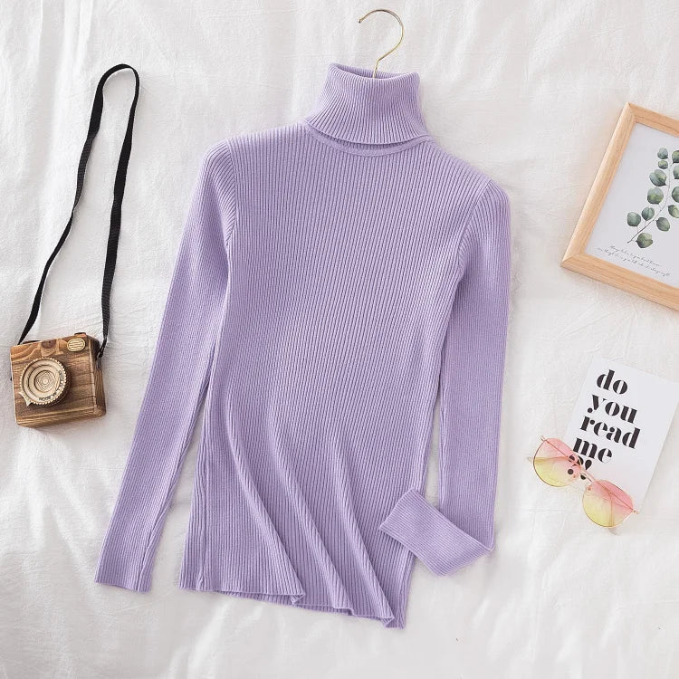 2025 Women Turtleneck Sweater Knitted Soft Pullovers Cashmere Jumpers Basic Solid Soft Sweaters Women Autumn Winter Casual Top