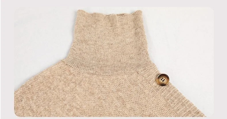NEW Autumn Winter Shawl Cloak Sweater Solid Color Turtleneck Oversized Cape Coat Female Ponchos Pullover Knitted Bat Sleeve Top