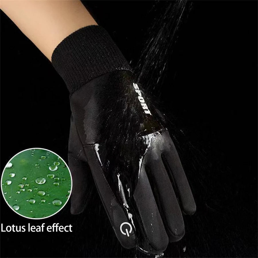 Black Sports Gloves Winter Warm Full Fingers Waterproof Cycling Outdoor Running Motorcycle Ski Touch Screen Fleece Gloves